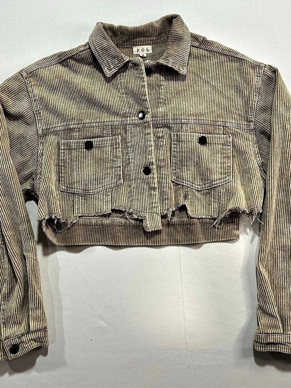 POL Corduroy Trucker Jacket Cropped Brown Striped Small